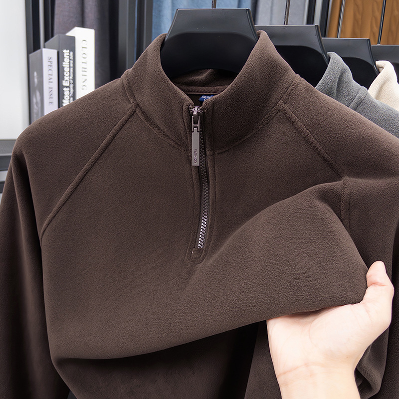 Férfi kétoldalas fleeces felső fél-zip, állig érő gallérral, hosszú ujjú, téli meleg