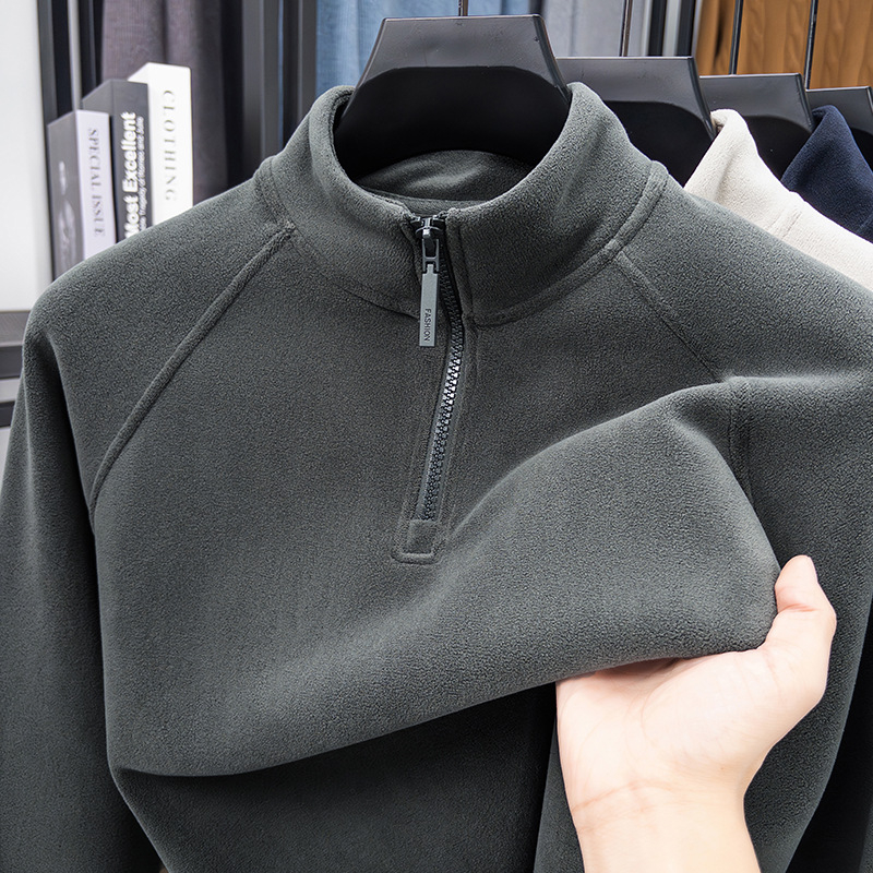 Férfi kétoldalas fleeces felső fél-zip, állig érő gallérral, hosszú ujjú, téli meleg