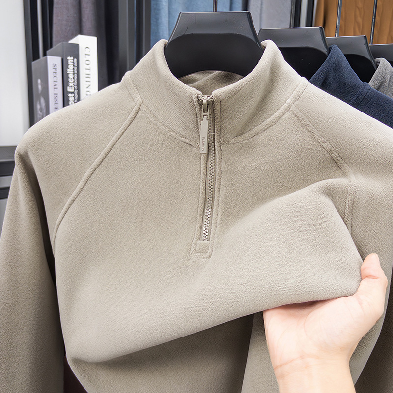 Férfi kétoldalas fleeces felső fél-zip, állig érő gallérral, hosszú ujjú, téli meleg