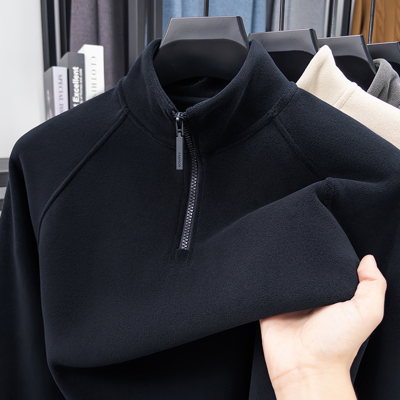 Férfi kétoldalas fleeces felső fél-zip, állig érő gallérral, hosszú ujjú, téli meleg