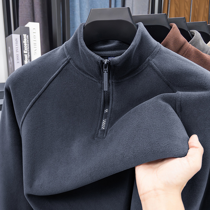Férfi kétoldalas fleeces felső fél-zip, állig érő gallérral, hosszú ujjú, téli meleg