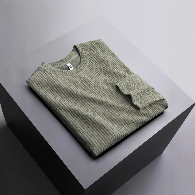 Ανδρικό μακρυμάνικο T-shirt με υφή υφάσματος, ελαφρύ φθινοπωρινό τοπ, μαλακό πολυτελές