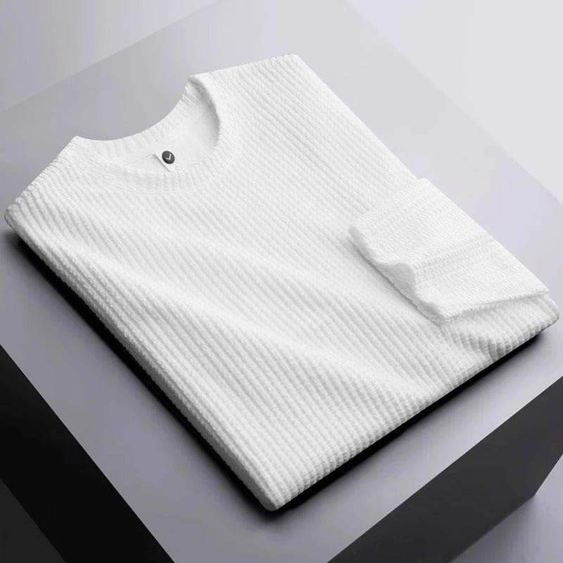 Ανδρικό μακρυμάνικο T-shirt με υφή υφάσματος, ελαφρύ φθινοπωρινό τοπ, μαλακό πολυτελές