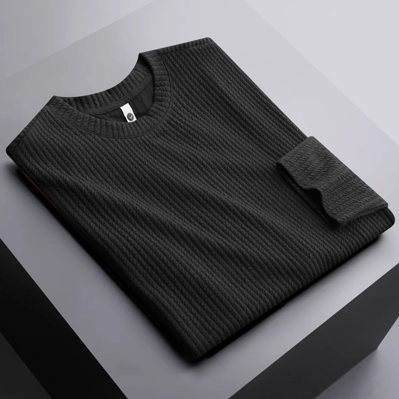 Ανδρικό μακρυμάνικο T-shirt με υφή υφάσματος, ελαφρύ φθινοπωρινό τοπ, μαλακό πολυτελές