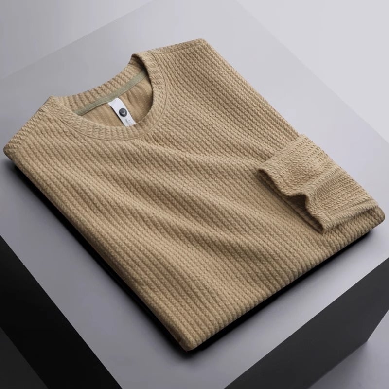 Ανδρικό μακρυμάνικο T-shirt με υφή υφάσματος, ελαφρύ φθινοπωρινό τοπ, μαλακό πολυτελές