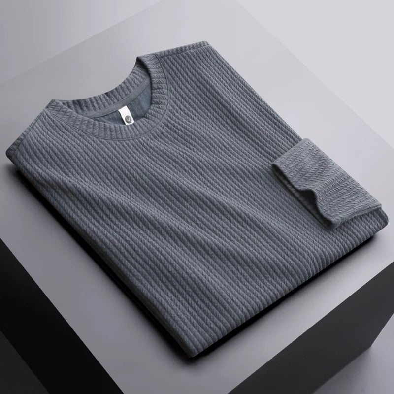Ανδρικό μακρυμάνικο T-shirt με υφή υφάσματος, ελαφρύ φθινοπωρινό τοπ, μαλακό πολυτελές