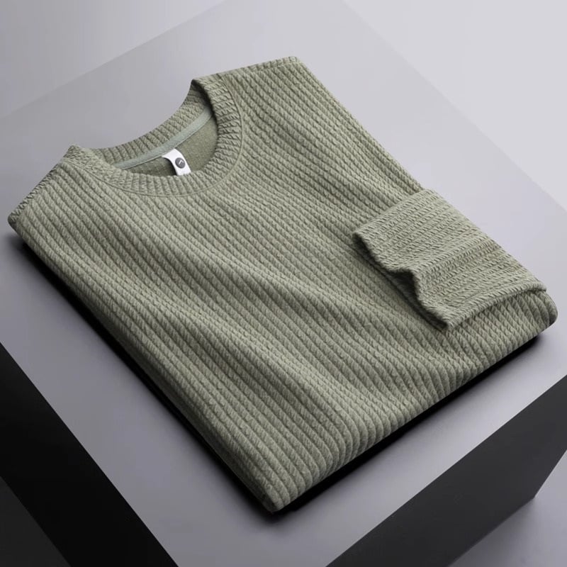 Ανδρικό μακρυμάνικο T-shirt με υφή υφάσματος, ελαφρύ φθινοπωρινό τοπ, μαλακό πολυτελές