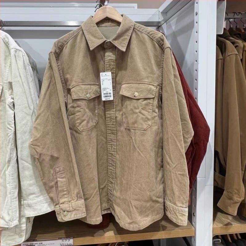 Βιντάζ corduroy εργατικό πουκάμισο-σακάκι με μακριά μανίκια, φθινοπωρινό-χειμερινό 2024, κωδικός 460689