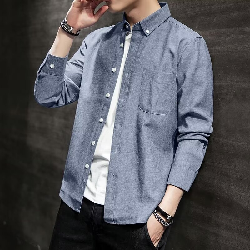 Muška košulja s dugim rukavima od Oxford tkanine, casual-business, slim fit, jednobojna, korejskog stila, velika veličina