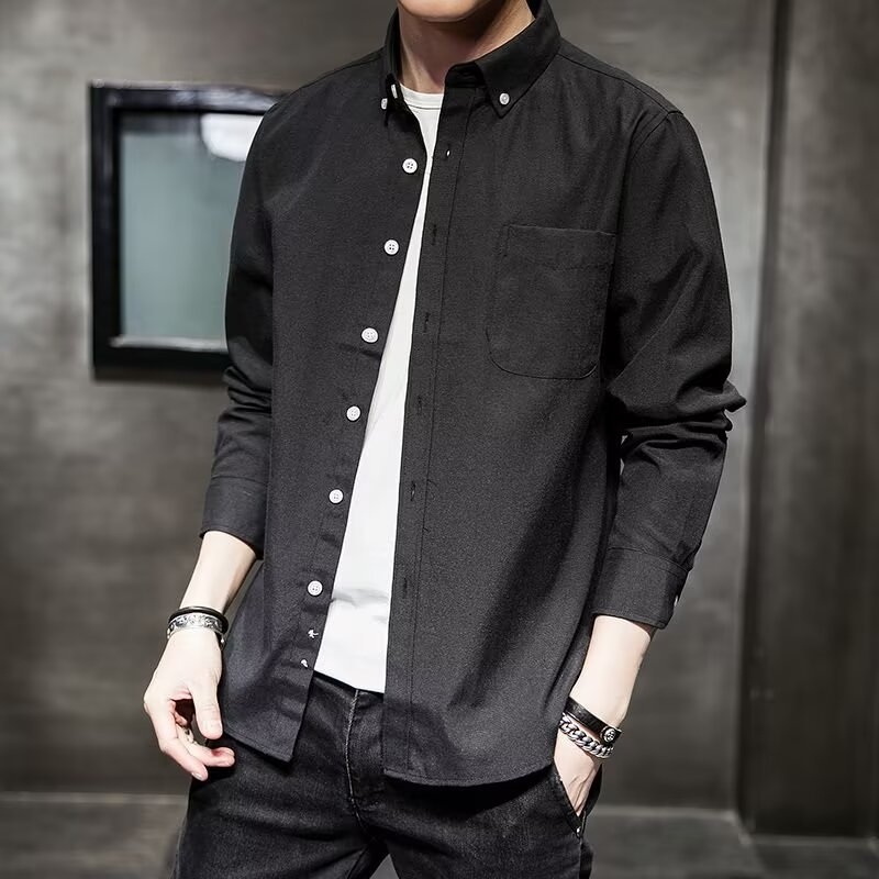 Muška košulja s dugim rukavima od Oxford tkanine, casual-business, slim fit, jednobojna, korejskog stila, velika veličina