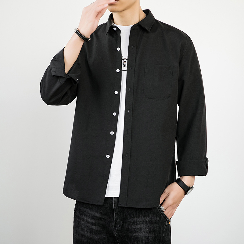 Férfi Oxford ing hosszú ujjú, Slim Fit, egyszínű, mindennapi viselet tavasz–ősz