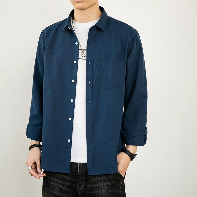 Férfi Oxford ing hosszú ujjú, Slim Fit, egyszínű, mindennapi viselet tavasz–ősz