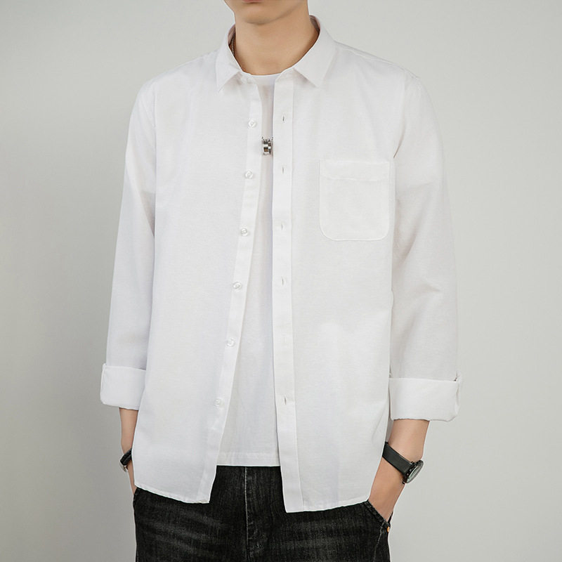 Férfi Oxford ing hosszú ujjú, Slim Fit, egyszínű, mindennapi viselet tavasz–ősz