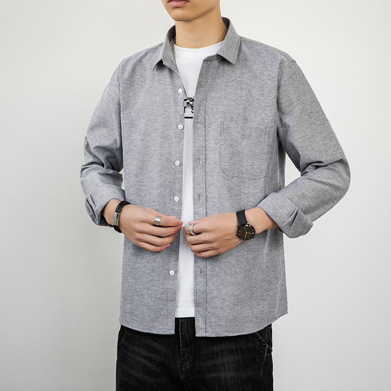 Férfi Oxford ing hosszú ujjú, Slim Fit, egyszínű, mindennapi viselet tavasz–ősz