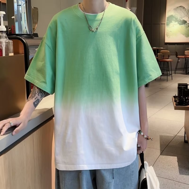 Muški T‑shirt kratkih rukava s gradijentnim dizajnom, hongkonški stil, blok boja, širok kroj