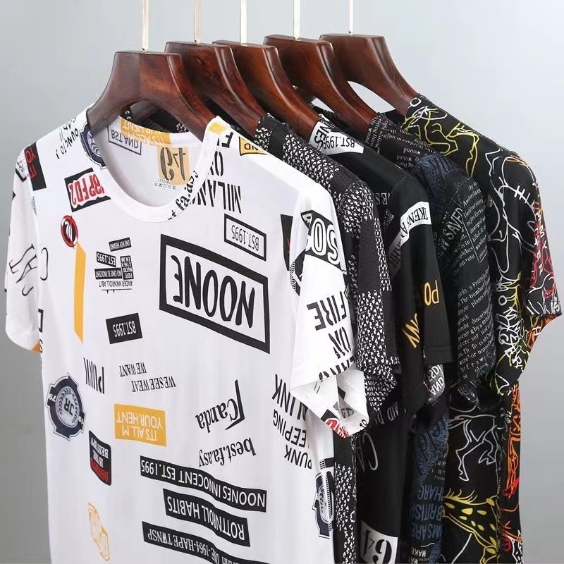 Prilagođeni ice silk muški kratki T-shirt, ljeto, opušten kroj, okrugli izrez, moderan visoko-kvalitetni stil