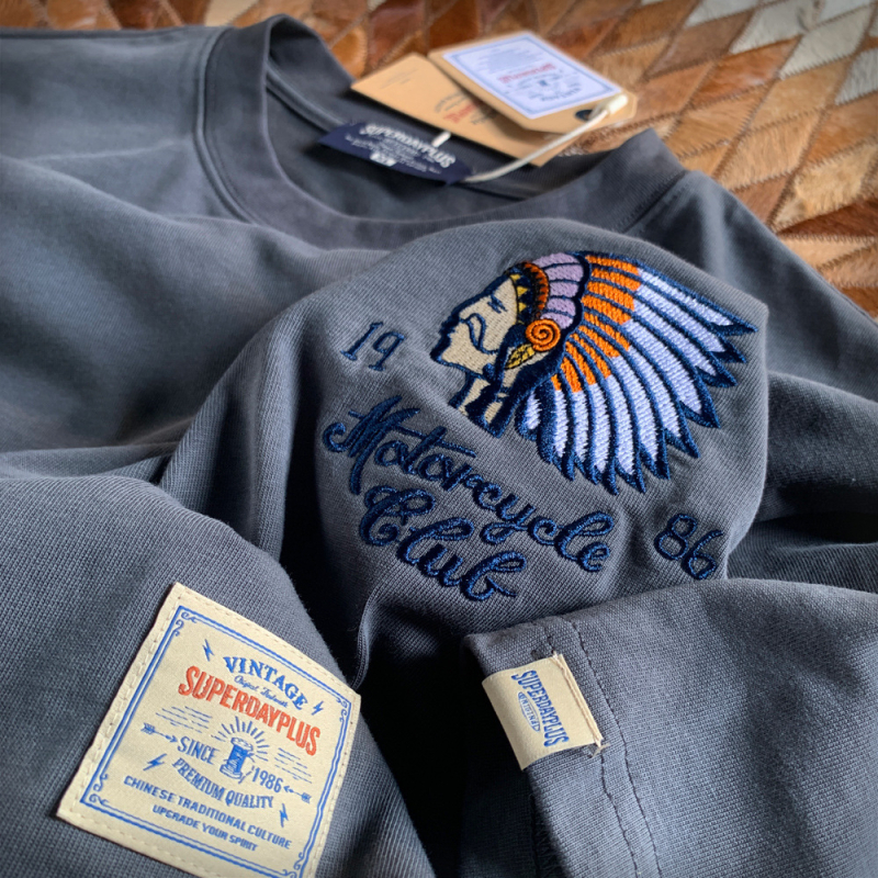 Muška pamučna majica s vezom, široki kroj, američki retro stil, ljetni top