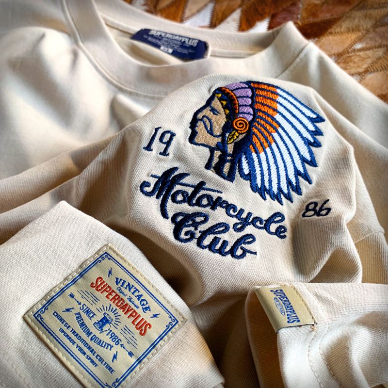 Muška pamučna majica s vezom, široki kroj, američki retro stil, ljetni top
