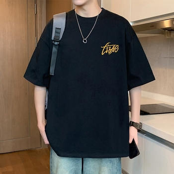 Ανδρικό κοντομάνικο T-shirt από 100% βαμβάκι, oversized γραμμή, κυκλικός λαιμός, καλοκαιρινό στυλ, αμερικάνικου στυλ, μινιμαλιστικό T-shirt