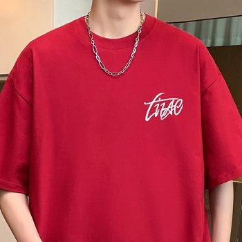 Ανδρικό κοντομάνικο T-shirt από 100% βαμβάκι, oversized γραμμή, κυκλικός λαιμός, καλοκαιρινό στυλ, αμερικάνικου στυλ, μινιμαλιστικό T-shirt