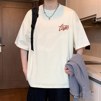 Ανδρικό κοντομάνικο T-shirt από 100% βαμβάκι, oversized γραμμή, κυκλικός λαιμός, καλοκαιρινό στυλ, αμερικάνικου στυλ, μινιμαλιστικό T-shirt