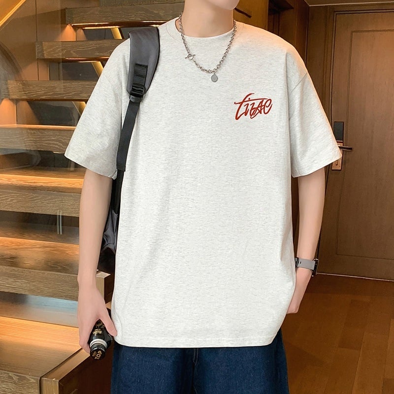 Ανδρικό κοντομάνικο T-shirt από 100% βαμβάκι, oversized γραμμή, κυκλικός λαιμός, καλοκαιρινό στυλ, αμερικάνικου στυλ, μινιμαλιστικό T-shirt