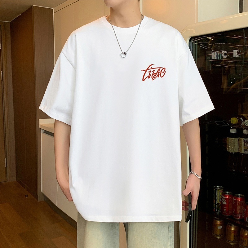 Ανδρικό κοντομάνικο T-shirt από 100% βαμβάκι, oversized γραμμή, κυκλικός λαιμός, καλοκαιρινό στυλ, αμερικάνικου στυλ, μινιμαλιστικό T-shirt