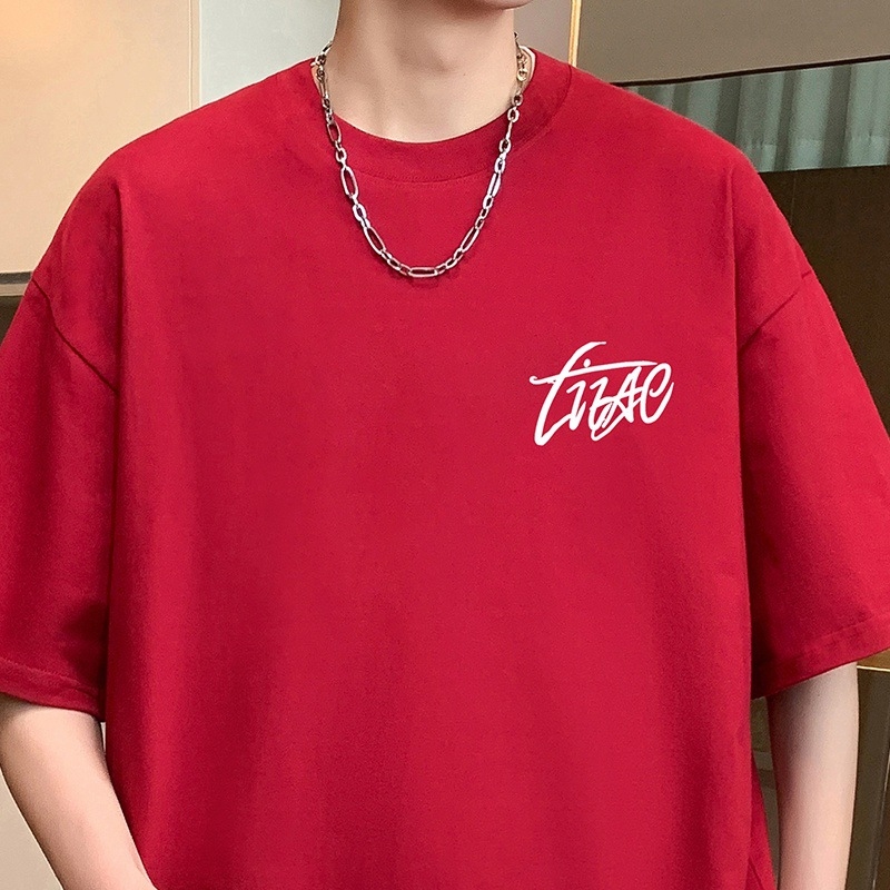 Ανδρικό κοντομάνικο T-shirt από 100% βαμβάκι, oversized γραμμή, κυκλικός λαιμός, καλοκαιρινό στυλ, αμερικάνικου στυλ, μινιμαλιστικό T-shirt