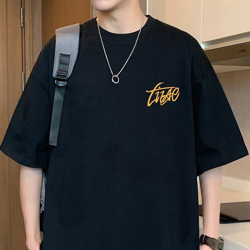Ανδρικό κοντομάνικο T-shirt από 100% βαμβάκι, oversized γραμμή, κυκλικός λαιμός, καλοκαιρινό στυλ, αμερικάνικου στυλ, μινιμαλιστικό T-shirt