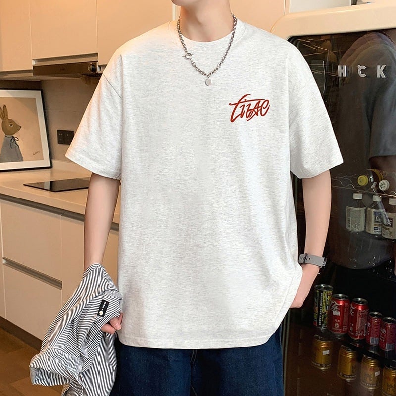 Ανδρικό κοντομάνικο T-shirt από 100% βαμβάκι, oversized γραμμή, κυκλικός λαιμός, καλοκαιρινό στυλ, αμερικάνικου στυλ, μινιμαλιστικό T-shirt