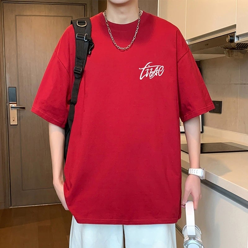 Ανδρικό κοντομάνικο T-shirt από 100% βαμβάκι, oversized γραμμή, κυκλικός λαιμός, καλοκαιρινό στυλ, αμερικάνικου στυλ, μινιμαλιστικό T-shirt