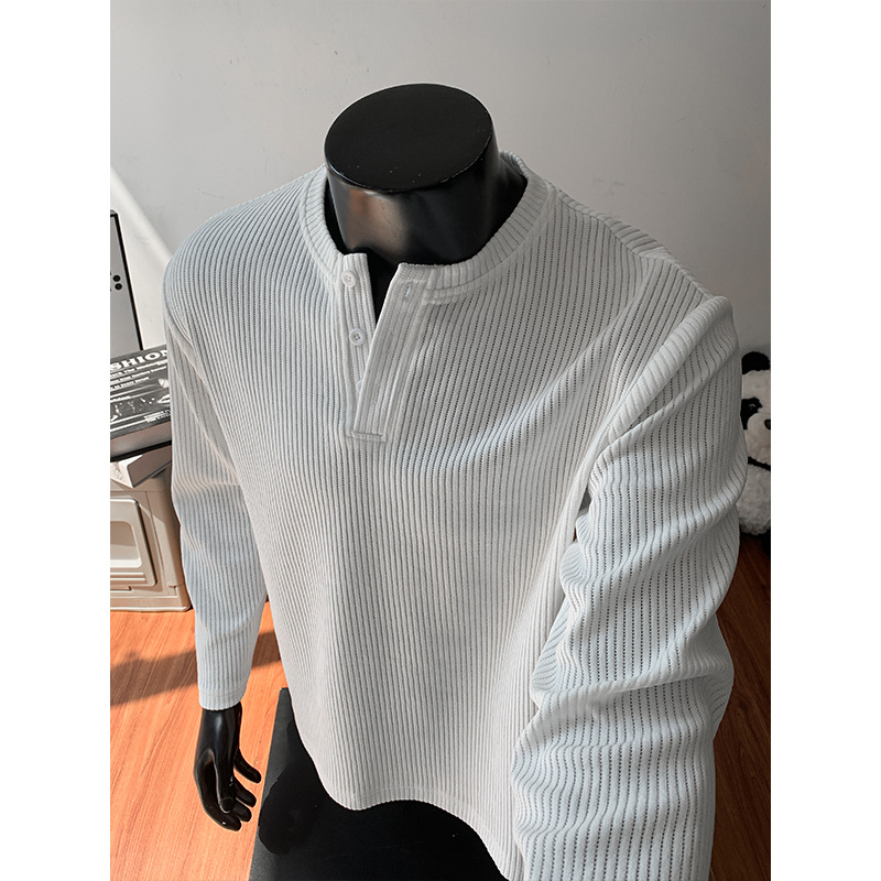 Ανδρικό μακρυμάνικο T‑shirt με γιακά Χένλι, σε μεγάλο μέγεθος, βαριά υφή 320 g ευρωπαϊκός βαμβακερός βελούρος