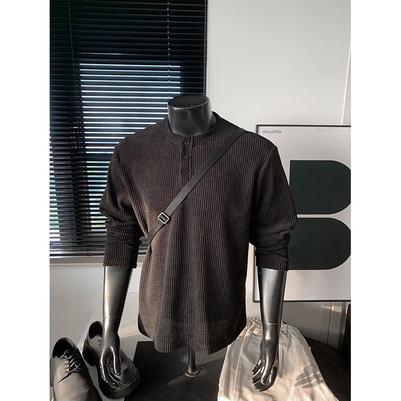 Ανδρικό μακρυμάνικο T‑shirt με γιακά Χένλι, σε μεγάλο μέγεθος, βαριά υφή 320 g ευρωπαϊκός βαμβακερός βελούρος