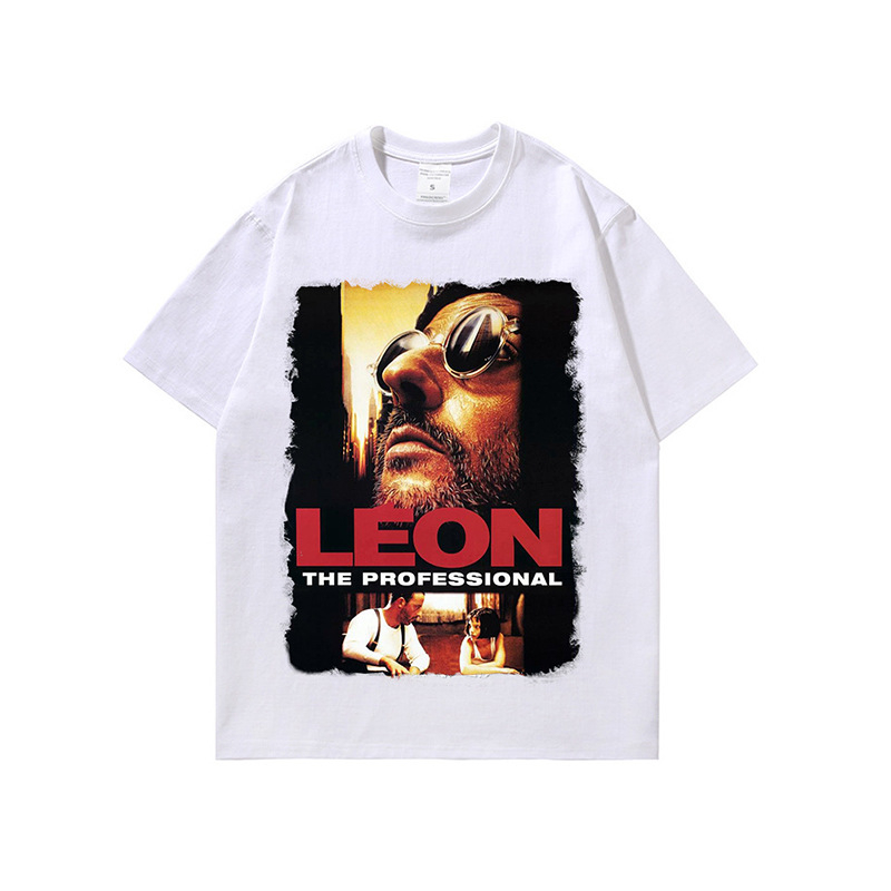 Muško pamučno T-shirt s tiskom klasičnog nostalgičnog filma, 260 g težine, istrošeni efekt, kratke rukave, ulični hip-hop stil
