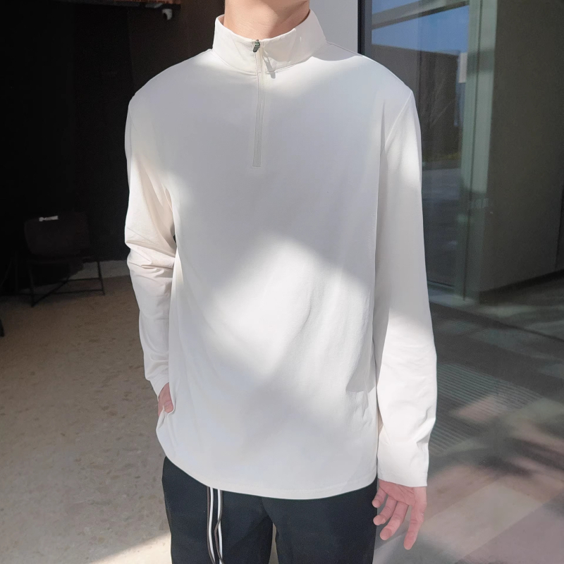 Férfi sportos hosszú ujjú T-shirt álló gallérral és fél cipzárral, UV-védelem, gyorsan száradó, antibakteriális
