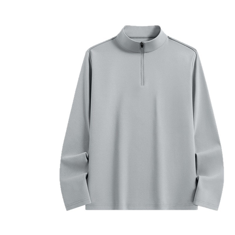 Férfi sportos hosszú ujjú T-shirt álló gallérral és fél cipzárral, UV-védelem, gyorsan száradó, antibakteriális