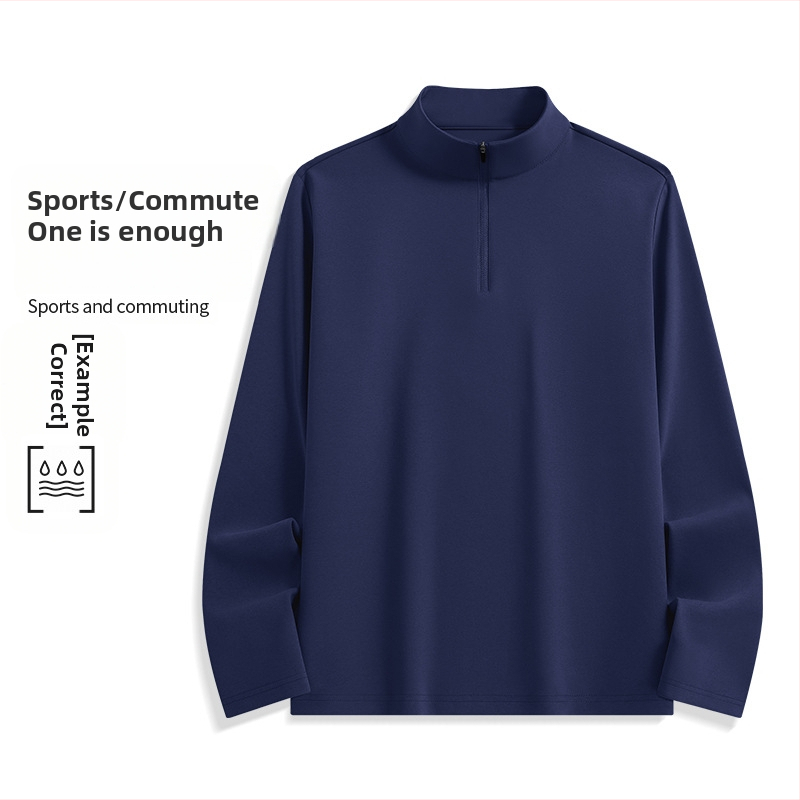 Férfi sportos hosszú ujjú T-shirt álló gallérral és fél cipzárral, UV-védelem, gyorsan száradó, antibakteriális