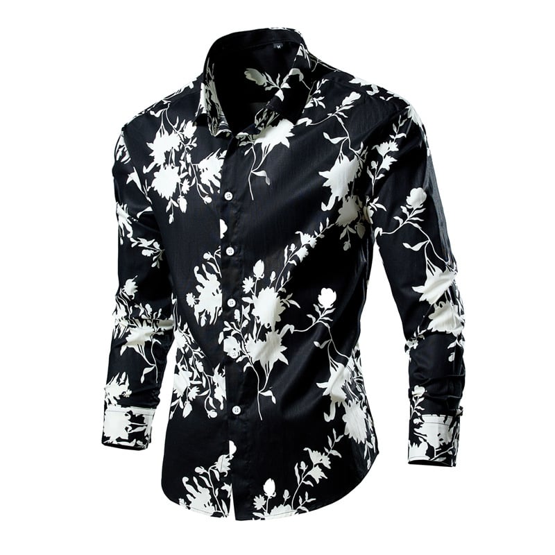 Muška košulja s dugim rukavima, floralnim uzorkom, proljeće-jesen, casual slim fit, velika veličina