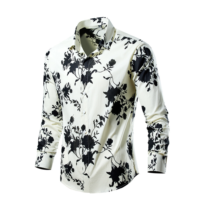 Muška košulja s dugim rukavima, floralnim uzorkom, proljeće-jesen, casual slim fit, velika veličina