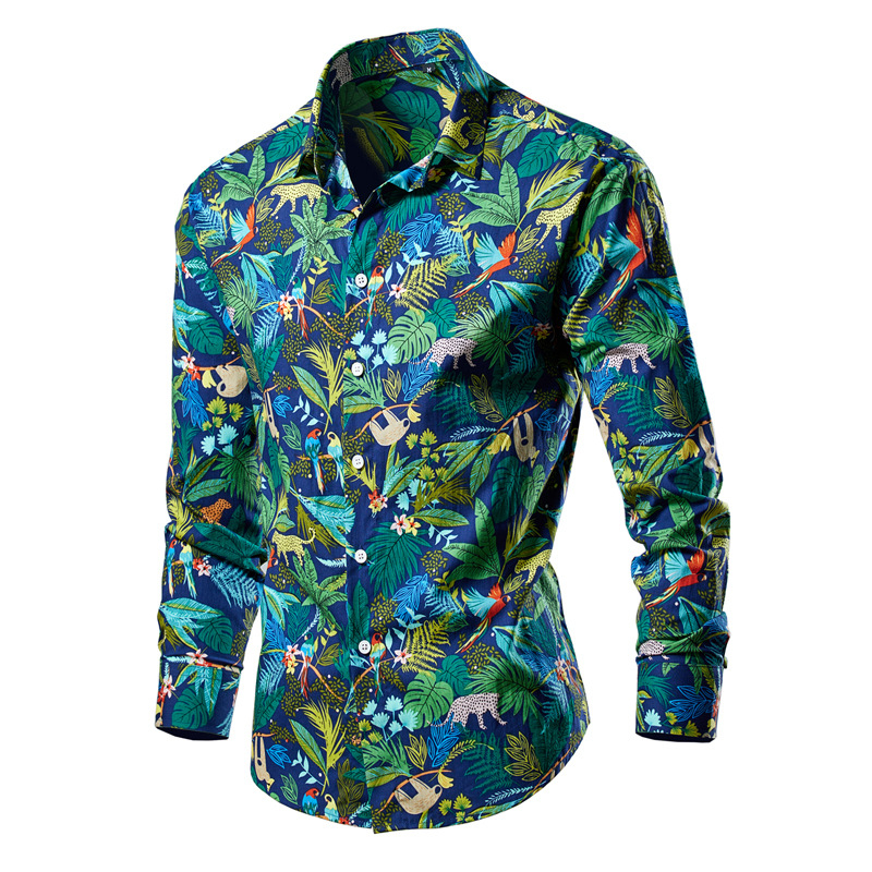 Muška košulja s dugim rukavima, floralnim uzorkom, proljeće-jesen, casual slim fit, velika veličina