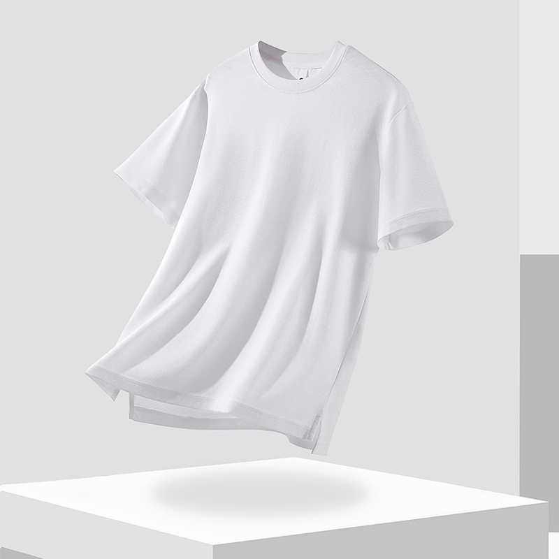 7A antibakterijski lagani luksuzni muški T-shirt s kratkim rukavima, jednobojni dizajn, bočni prorez na donjem rubu, ljeto 2026
