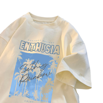 Ανδρικό κοντομάνικο T‑shirt από 100% βαμβάκι, καλοκαιρινό, άνετη γραμμή, τύπωμα με γράμματα