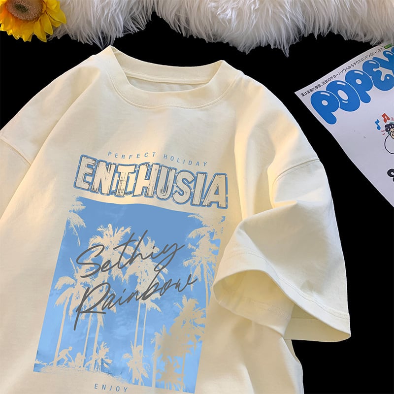 Ανδρικό κοντομάνικο T‑shirt από 100% βαμβάκι, καλοκαιρινό, άνετη γραμμή, τύπωμα με γράμματα