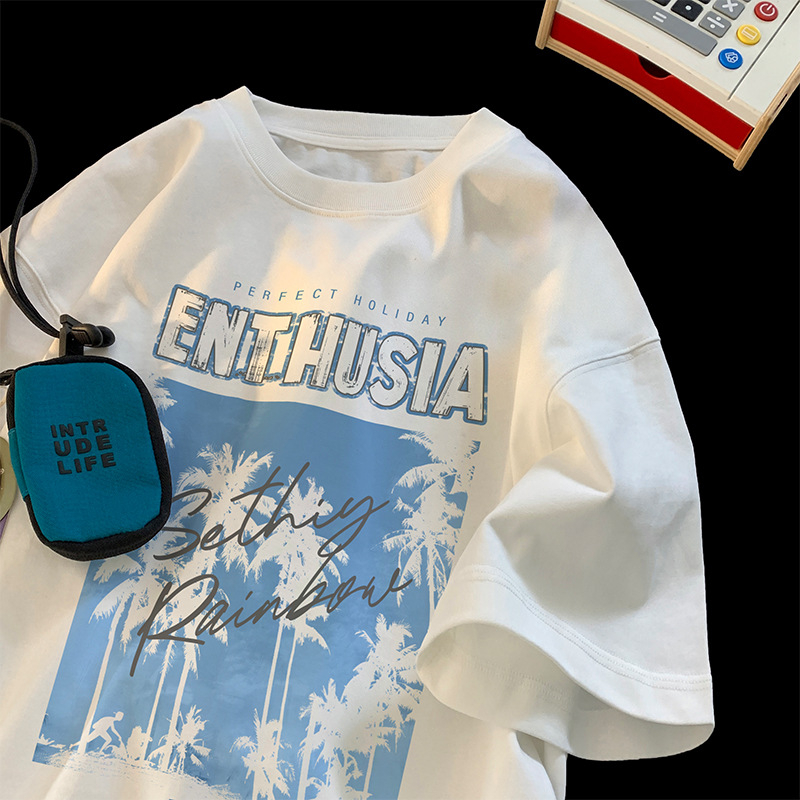 Ανδρικό κοντομάνικο T‑shirt από 100% βαμβάκι, καλοκαιρινό, άνετη γραμμή, τύπωμα με γράμματα