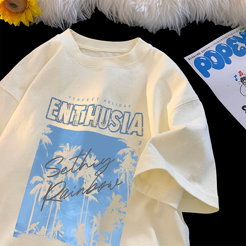 Ανδρικό κοντομάνικο T‑shirt από 100% βαμβάκι, καλοκαιρινό, άνετη γραμμή, τύπωμα με γράμματα