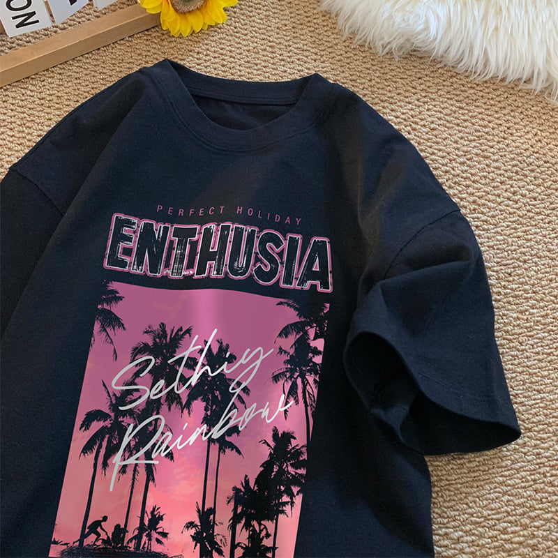 Ανδρικό κοντομάνικο T‑shirt από 100% βαμβάκι, καλοκαιρινό, άνετη γραμμή, τύπωμα με γράμματα