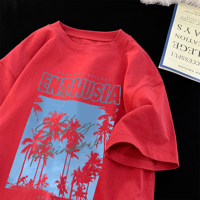 Ανδρικό κοντομάνικο T‑shirt από 100% βαμβάκι, καλοκαιρινό, άνετη γραμμή, τύπωμα με γράμματα
