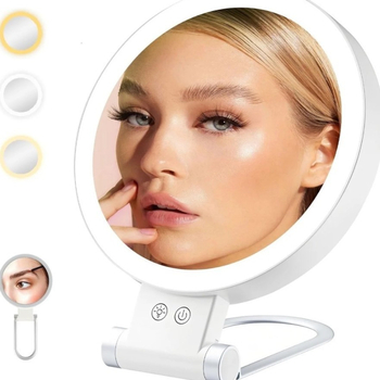 LED asztali sminktükör, kétoldalas világítással és nagyítóval, USB-s táplálás