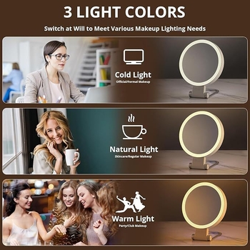 LED asztali sminktükör, kétoldalas világítással és nagyítóval, USB-s táplálás