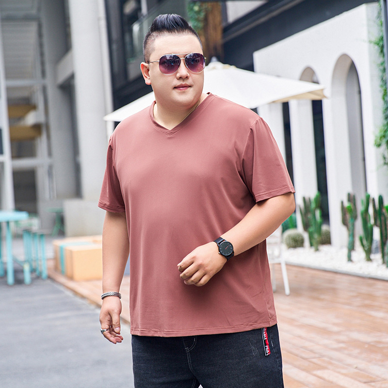 Femberney muška majica kratkih rukava s Ice Silk, plus veličina, 5XL–9XL, V-izrez, ljetni ležerni stil